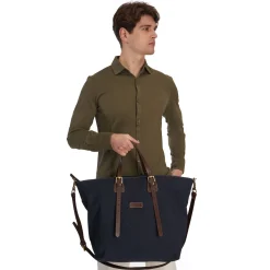 BORSA WEEKEND BLU SCURO In tela con rifinitute in pelle