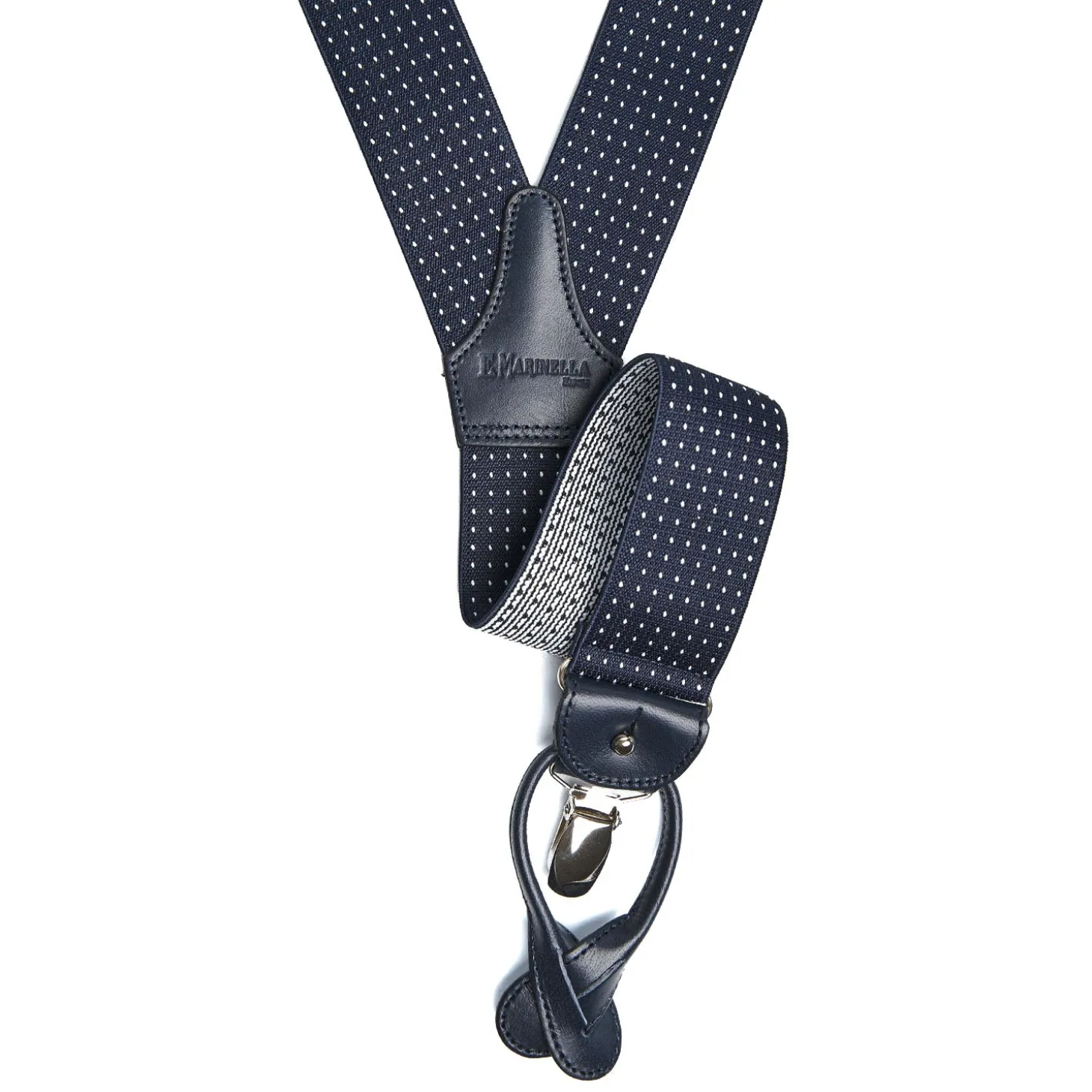 BRETELLE EM BLU Micro pois bianco