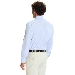 CAMICIA CLASSICA A RIGHE BIANCO E AZZURRO SLIM In cotone popeline
