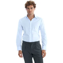 CAMICIA CLASSICA AZZURRA SLIM In cotone popeline