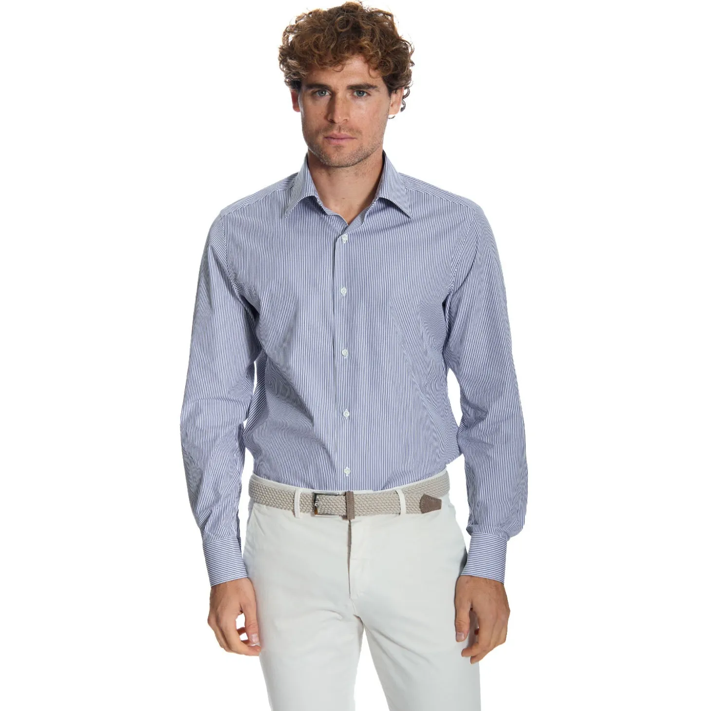 CAMICIA CLASSICA RIGHE BIANCO E BLU REGULAR In cotone popeline