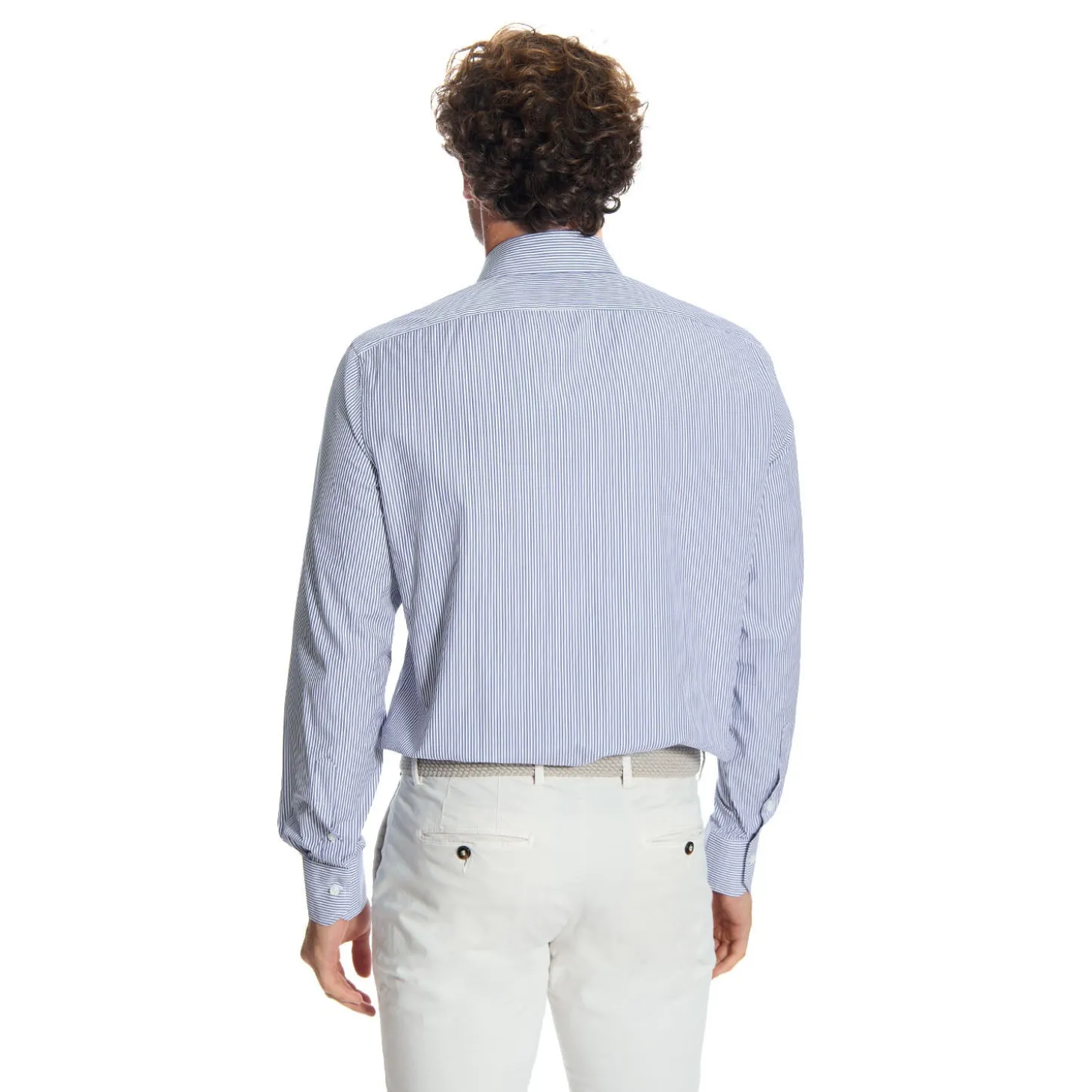 CAMICIA CLASSICA RIGHE BIANCO E BLU REGULAR In cotone popeline
