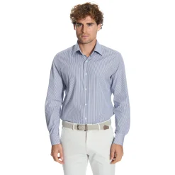 CAMICIA CLASSICA RIGHE BIANCO E BLU REGULAR In cotone popeline