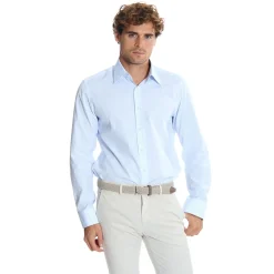 CAMICIA CLASSICA RIGHE BIANCO E AZZURRO REGULAR In cotone popeline