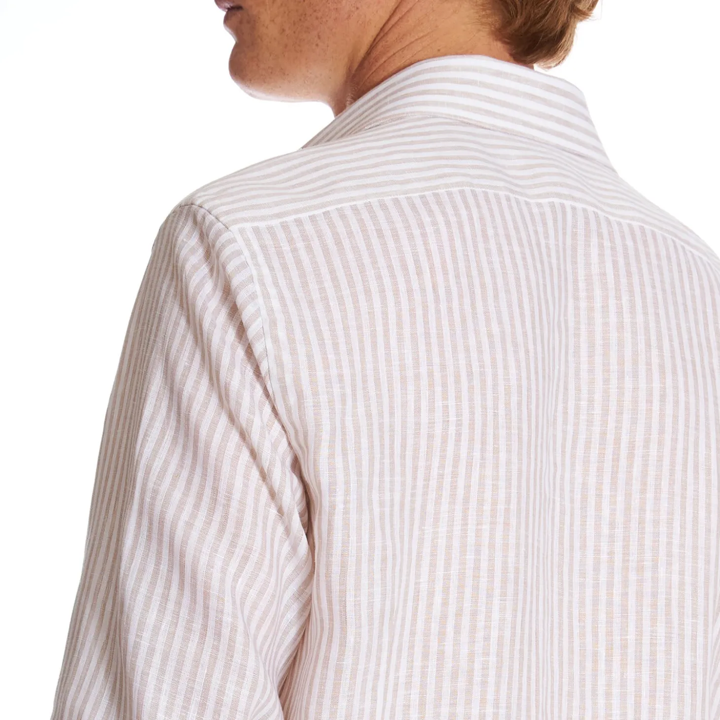 CAMICIA IN LINO BIANCA E BEIGE Rigata