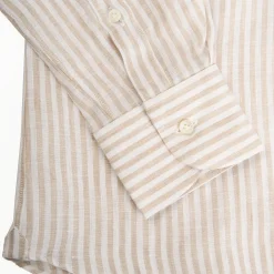 CAMICIA IN LINO BIANCA E BEIGE Rigata