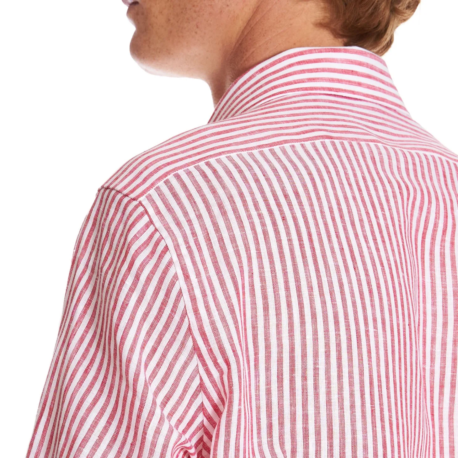 CAMICIA IN LINO BIANCA E BORDEAUX Rigata