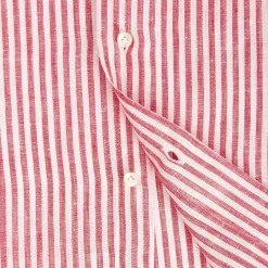 CAMICIA IN LINO BIANCA E BORDEAUX Rigata
