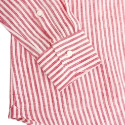 CAMICIA IN LINO BIANCA E BORDEAUX Rigata