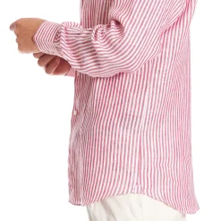 CAMICIA IN LINO BIANCA E BORDEAUX Rigata