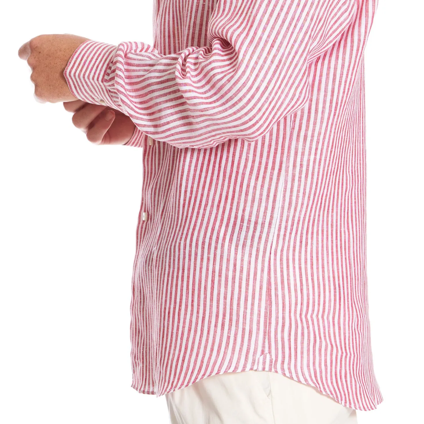 CAMICIA IN LINO BIANCA E BORDEAUX Rigata