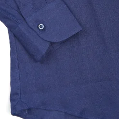 CAMICIA IN LINO BLU NOTTE Con bottoni in madreperla