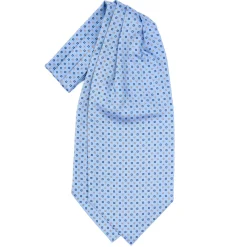 CRAVATTA ASCOT IN SETA AZZURRA Microfantasia fiore