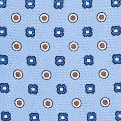 CRAVATTA ASCOT IN SETA AZZURRA Microfantasia fiore