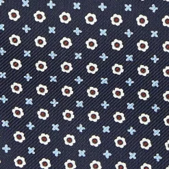CRAVATTA ASCOT IN SETA BLU SCURO Microfantasia fiore