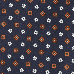 CRAVATTA ASCOT IN SETA BLU SCURO Microfantasia fiore