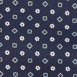 CRAVATTA ASCOT IN SETA BLU SCURO Microfantasia fiore