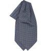 CRAVATTA ASCOT IN SETA BLU SCURO Microfantasia fiore