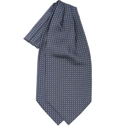 CRAVATTA ASCOT IN SETA BLU SCURO Microfantasia fiore