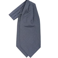 CRAVATTA ASCOT IN SETA BLU SCURO Microfantasia fiore