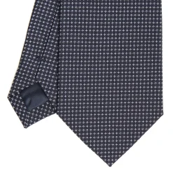 CRAVATTA CERIMONIA IN SETA JACQUARD BLU SCURO Microfanatsia geometrica