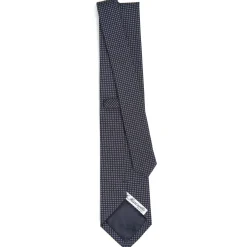 CRAVATTA CERIMONIA IN SETA JACQUARD BLU SCURO Microfanatsia geometrica