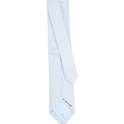 CRAVATTA CERIMONIA IN SETA JACQUARD AZZURRA Microfantasia geometrica
