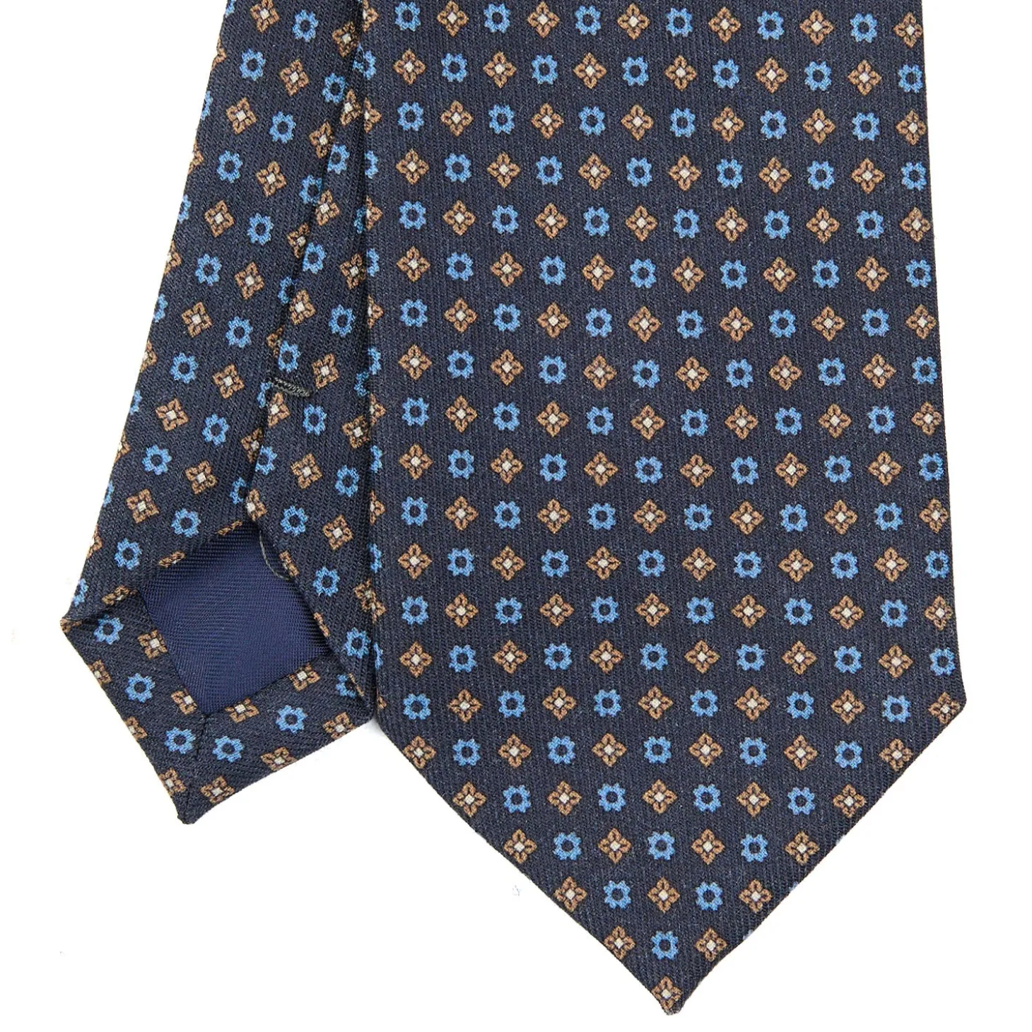 CRAVATTA CLASSICA IN LANA BLU SCURO Microfantasia fiore