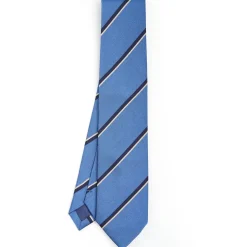 CRAVATTA REGIMENTAL IN SETA AZZURRO POLVERE Righe blu e bianche