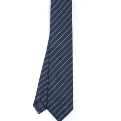 CRAVATTA REGIMENTAL IN SETA BLU SCURO Righe verdi