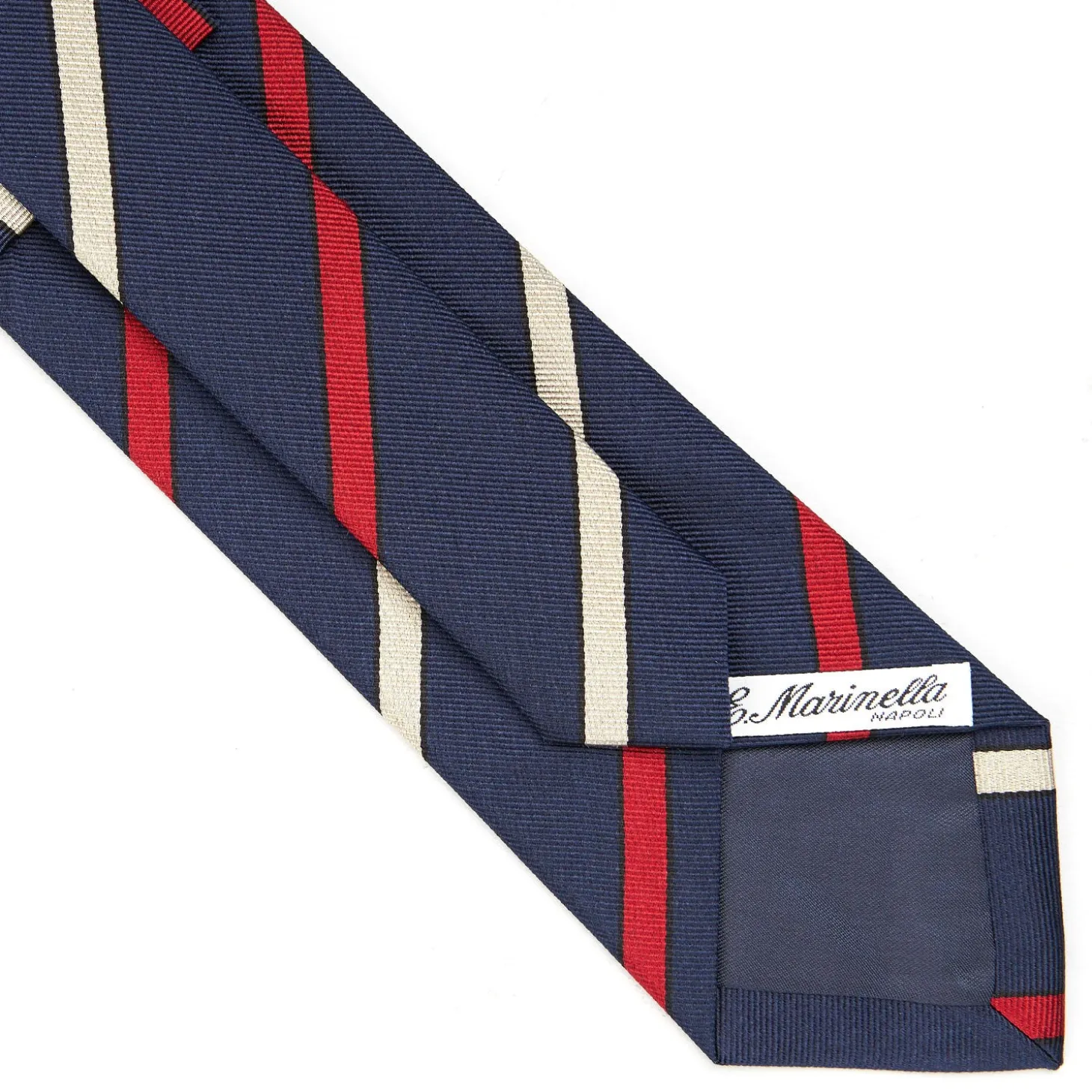 CRAVATTA REGIMENTAL IN SETA BLU SCURO Righe rosse e beige