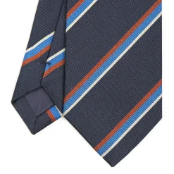 CRAVATTA REGIMENTAL IN SETA BLU SCURO Righe marroni e azzurre