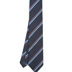 CRAVATTA REGIMENTAL IN SETA BLU SCURO Righe marroni e azzurre