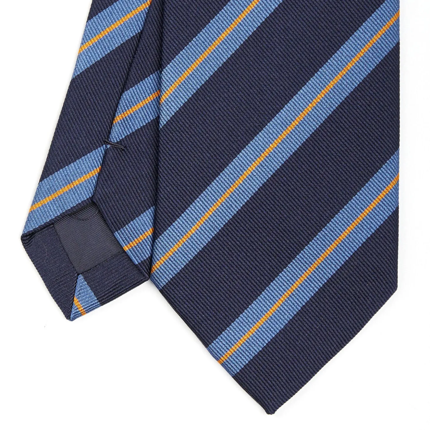 CRAVATTA REGIMENTAL IN SETA BLU SCURO Righe azzurre e beige