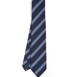CRAVATTA REGIMENTAL IN SETA BLU SCURO Righe azzurre e beige