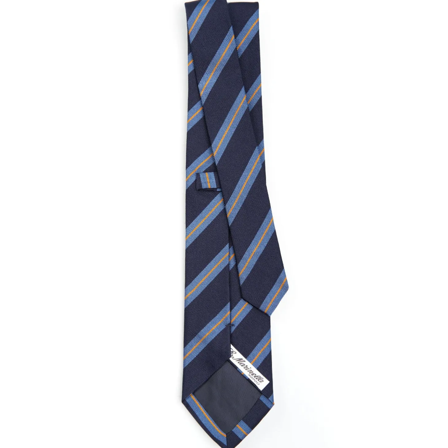 CRAVATTA REGIMENTAL IN SETA BLU SCURO Righe azzurre e beige