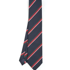 CRAVATTA REGIMENTAL IN SETA BLU SCURO Righe verdi e rosse
