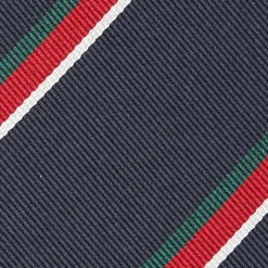 CRAVATTA REGIMENTAL IN SETA BLU SCURO Righe verdi e rosse