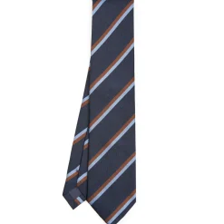 CRAVATTA REGIMENTAL IN SETA BLU SCURO Righe marroni e azzurre