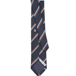CRAVATTA REGIMENTAL IN SETA BLU SCURO Righe marroni e azzurre