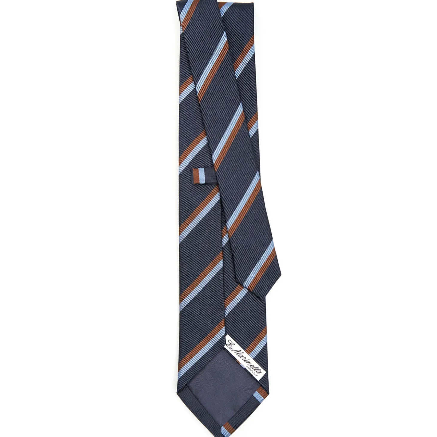 CRAVATTA REGIMENTAL IN SETA BLU SCURO Righe marroni e azzurre