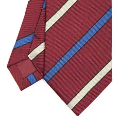 CRAVATTA REGIMENTAL IN SETA BORDEAUX Righe beige e azzurre