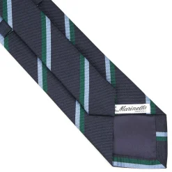 CRAVATTA REGIMENTAL IN SETA BLU SCURO Righe azzurre e verdi