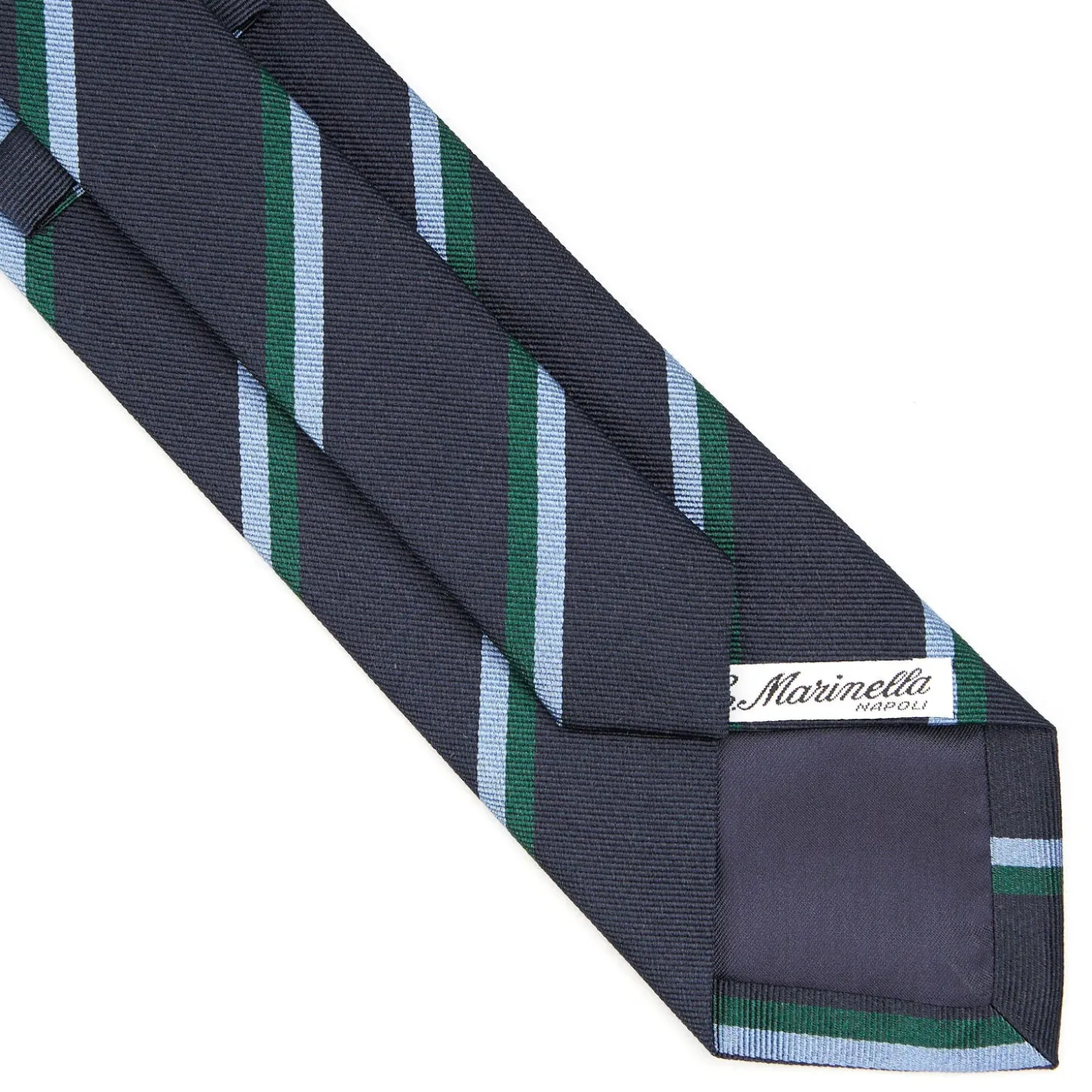 CRAVATTA REGIMENTAL IN SETA BLU SCURO Righe azzurre e verdi