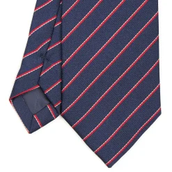 CRAVATTA REGIMENTAL IN SETA BLU SCURO Righe rosse