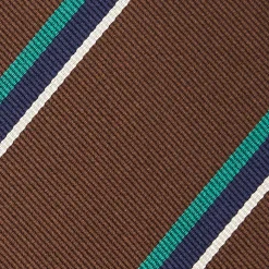 CRAVATTA REGIMENTAL IN SETA MARRONE SCURO Righe verdi e blu