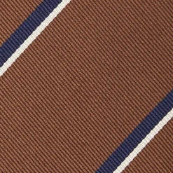 CRAVATTA REGIMENTAL IN SETA MARRONE SCURO Righe blu e bianche