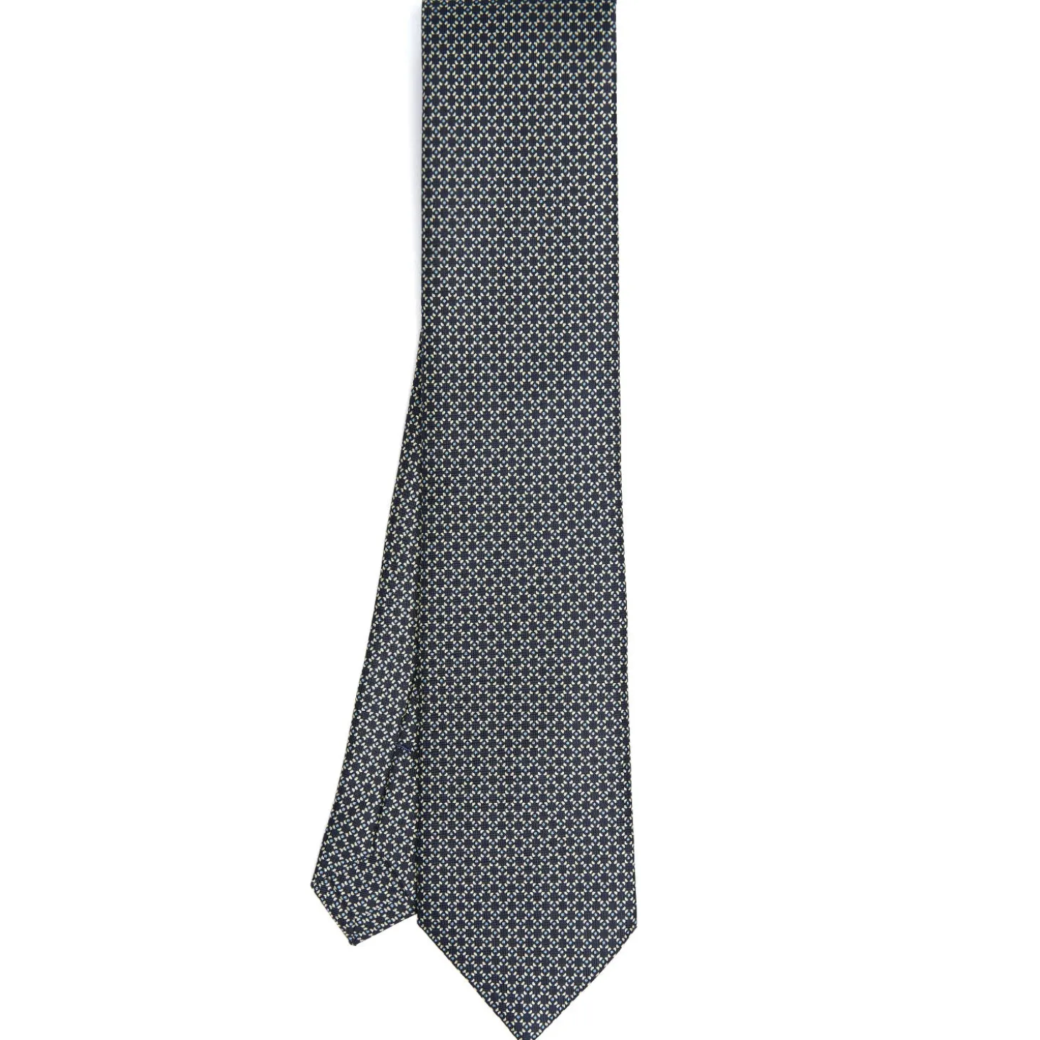 CRAVATTA SARTORIALE CLASSICA IN SETA BLU SCURO Microfantasia geometrica