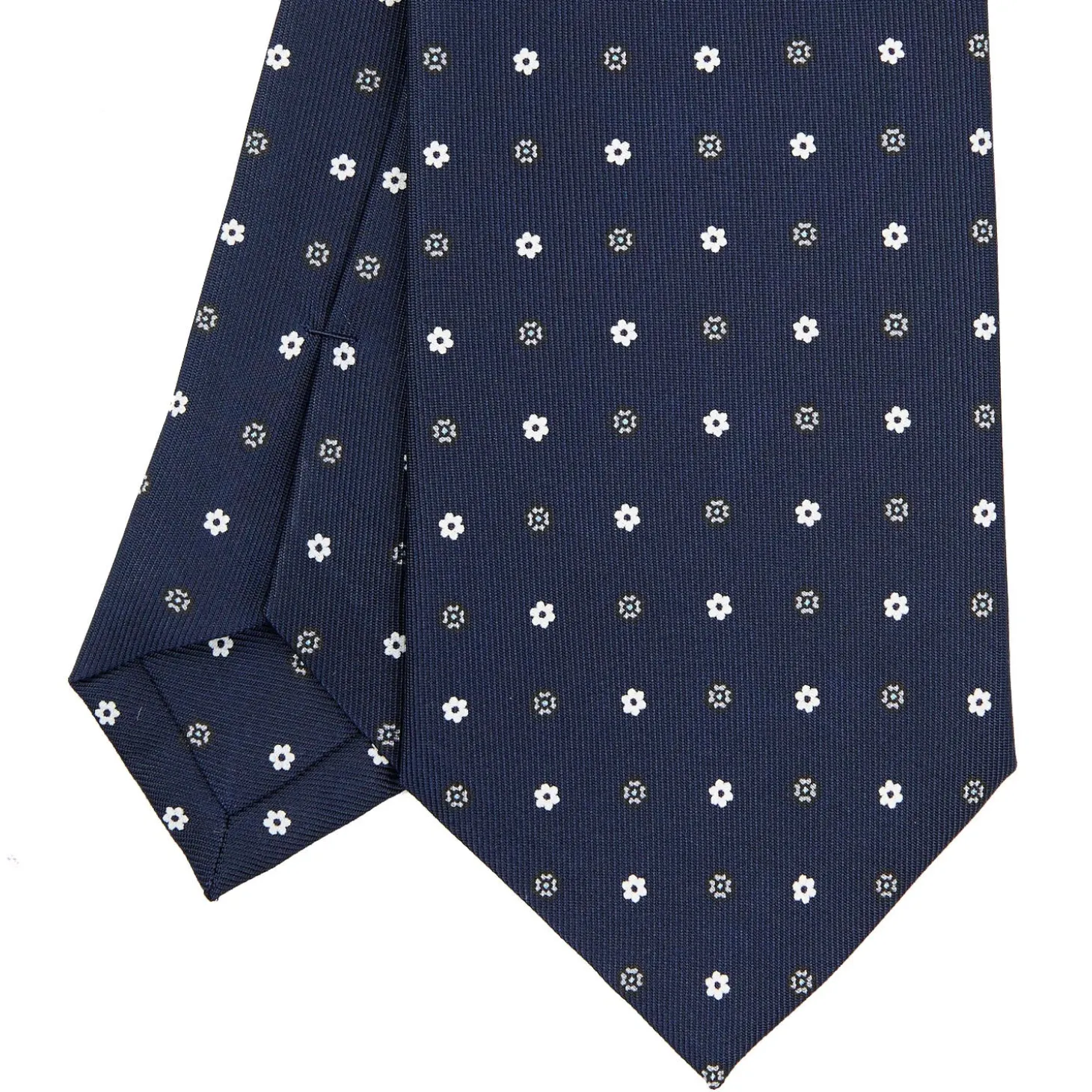 CRAVATTA SARTORIALE CLASSICA IN SETA BLU SCURO Microfantasia fiore