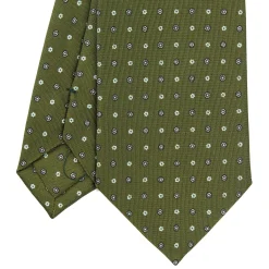 CRAVATTA SARTORIALE CLASSICA IN SETA VERDE OLIVA Microfantasia fiore